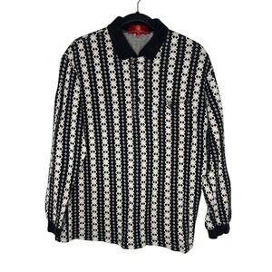 Vintage 90's Giovanni Valentino Italy Long Sleeve Polo Shirt Geometric Pattern